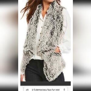 Democracy women's faux fur draped vest jacket pockets black beige Luxury M.